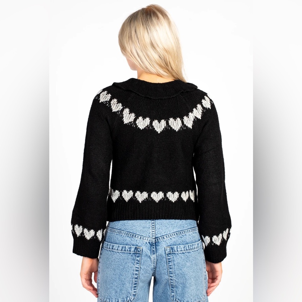 Anthro Galentine Heart Cardigan Sweater - Black & White - Picture 8 of 14